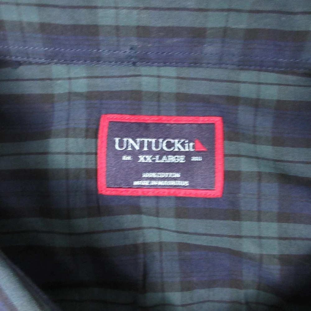 Untuckit Shirt‎ Mens 2XL Blue Green Plaid Sylvaner Red Cotton Button Up EUC